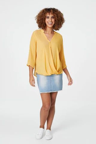 Draped Front Collarless Blouse