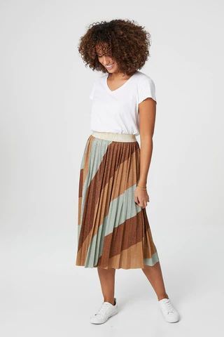 Striped Fit & Flare Midi Skirt