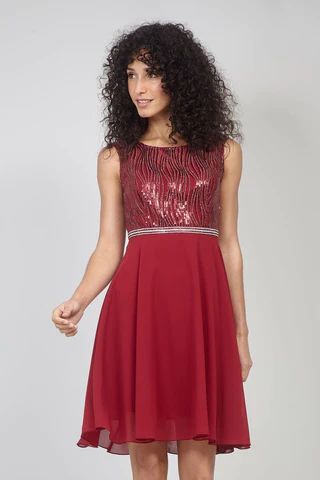 Backless Skater Dress with Sequin Bodice