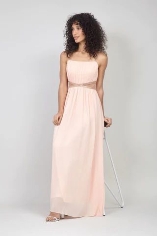 Pleat Front Maxi Dress with Sheer Panels