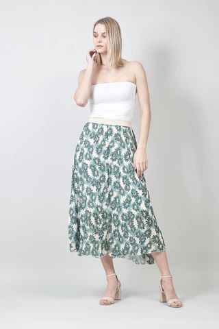Floral A-Line Pleated Midi Skirt