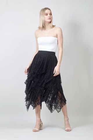Floral Lace Tiered Midi Skirt