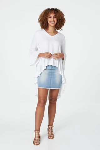 Flared Sleeve High Low Blouse
