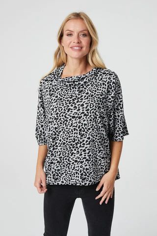 Leopard Print Roll Neck Oversized Top