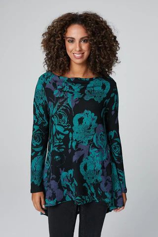 Floral Long Sleeve Cowl Neck Tunic Top