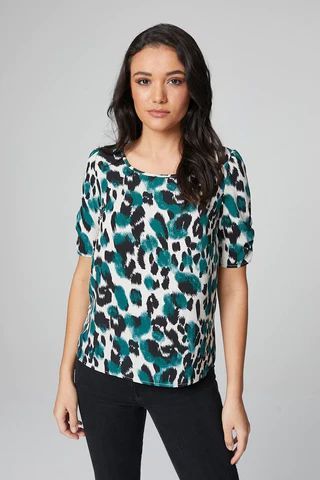 Animal Print Puff Sleeve Blouse