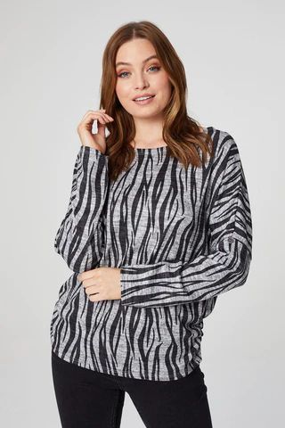 Zebra Print Roll Sleeve Sweatshirt