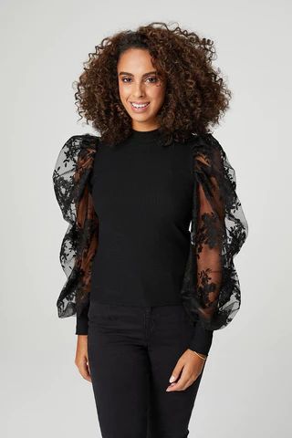 Sheer Lace Sleeve Knitted Top