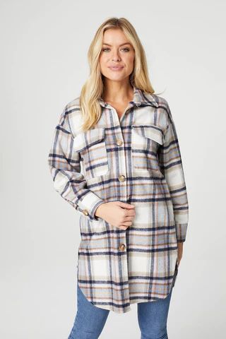 Checked Button Front Overshirt Coat