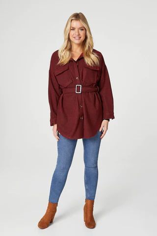 Button Front Overshirt with Belt