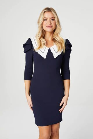 Embroidered Collar Bodycon Dress