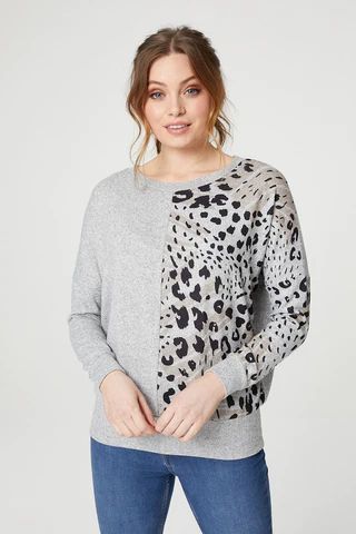 Animal Print Contrast Sweatshirt