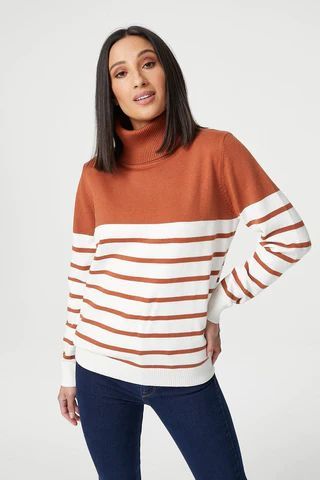 Striped Roll Neck Relaxed Jumper