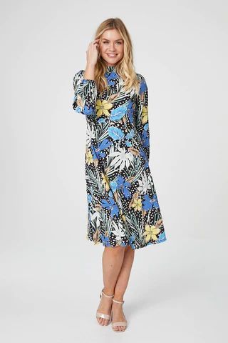 Floral Long Sleeve Midi Tea Dress