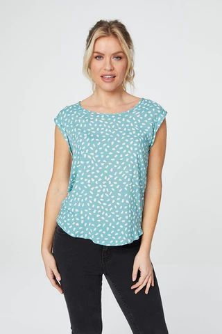 Ditsy Print Cap Sleeve Relaxed Top
