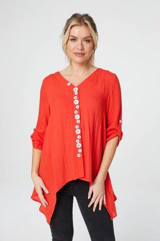 Button Front 3/4 Sleeve Blouse