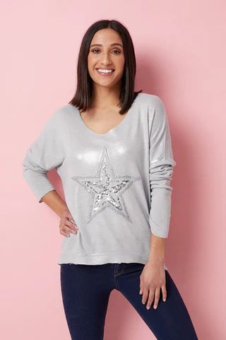 Sequin Star Motif Sweatshirt