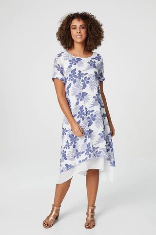 Floral Short Sleeve Midi Tunic Dress