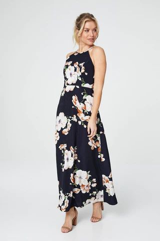 Floral Halter Neck Maxi Dress