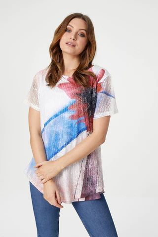 Floral Lace Overlay Relaxed T-Shirt