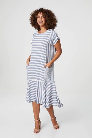 Striped Midi Dress with Pockets