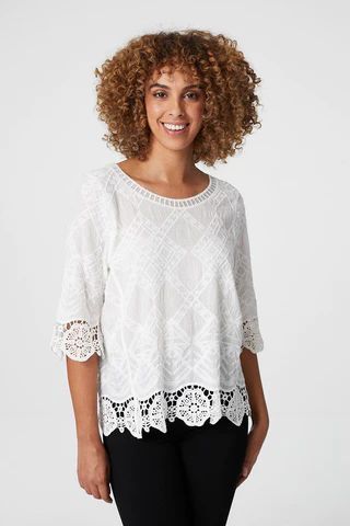 3/4 Sleeve Sheer Lace Blouse