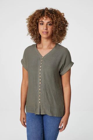 Button Front Short Sleeve Top