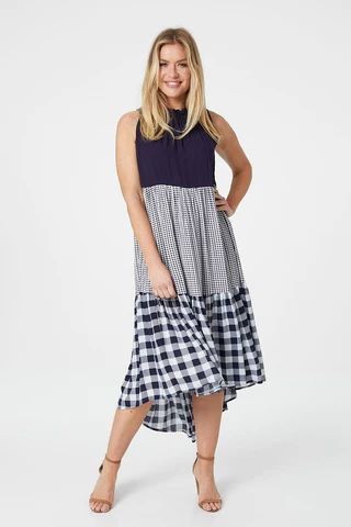 Gingham Check Tiered Smock Dress