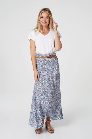 Vintage Floral Maxi Skirt with Belt