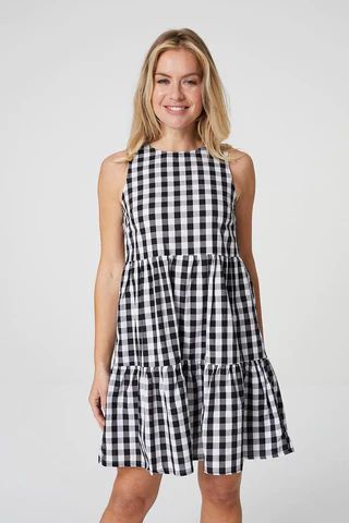 Gingham Check Tiered Dress