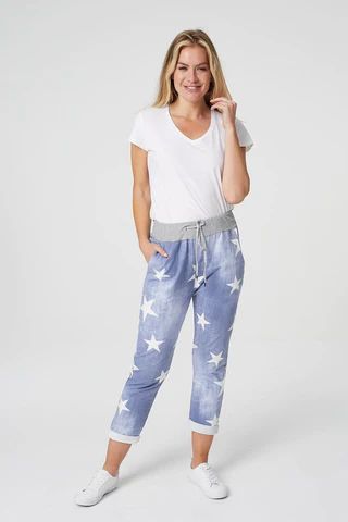 Star Print Cropped Stretch Trousers