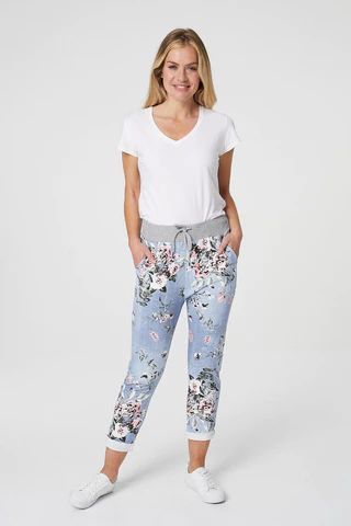 Floral Cropped Stretch Trousers