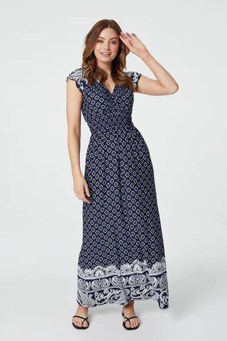 Paisley Print Cap Sleeve Maxi Dress
