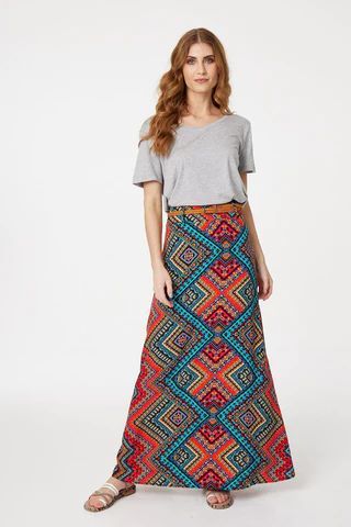 Aztec Print A-Line Maxi Skirt