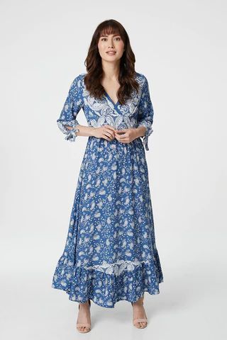 Paisley Print V-Neck Maxi Dress