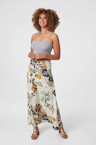Floral A-Line Maxi Skirt with Belt