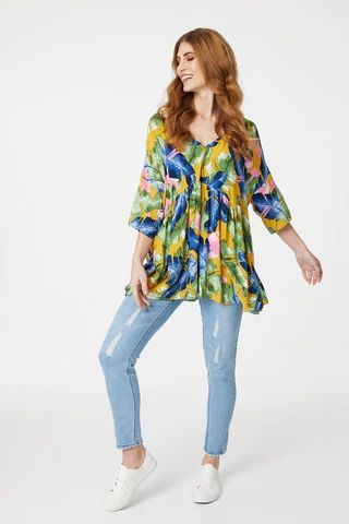 Tropical Print Oversized Blouse