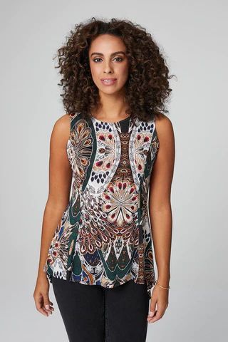 Peacock Print Peplum Vest Top