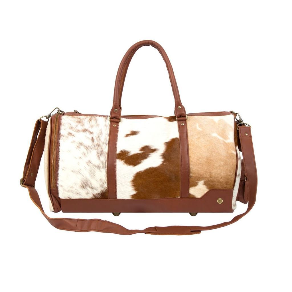 MAHI Leather - Leather Columbus Duffle Weekend Bag In Brown & White Pony Hair