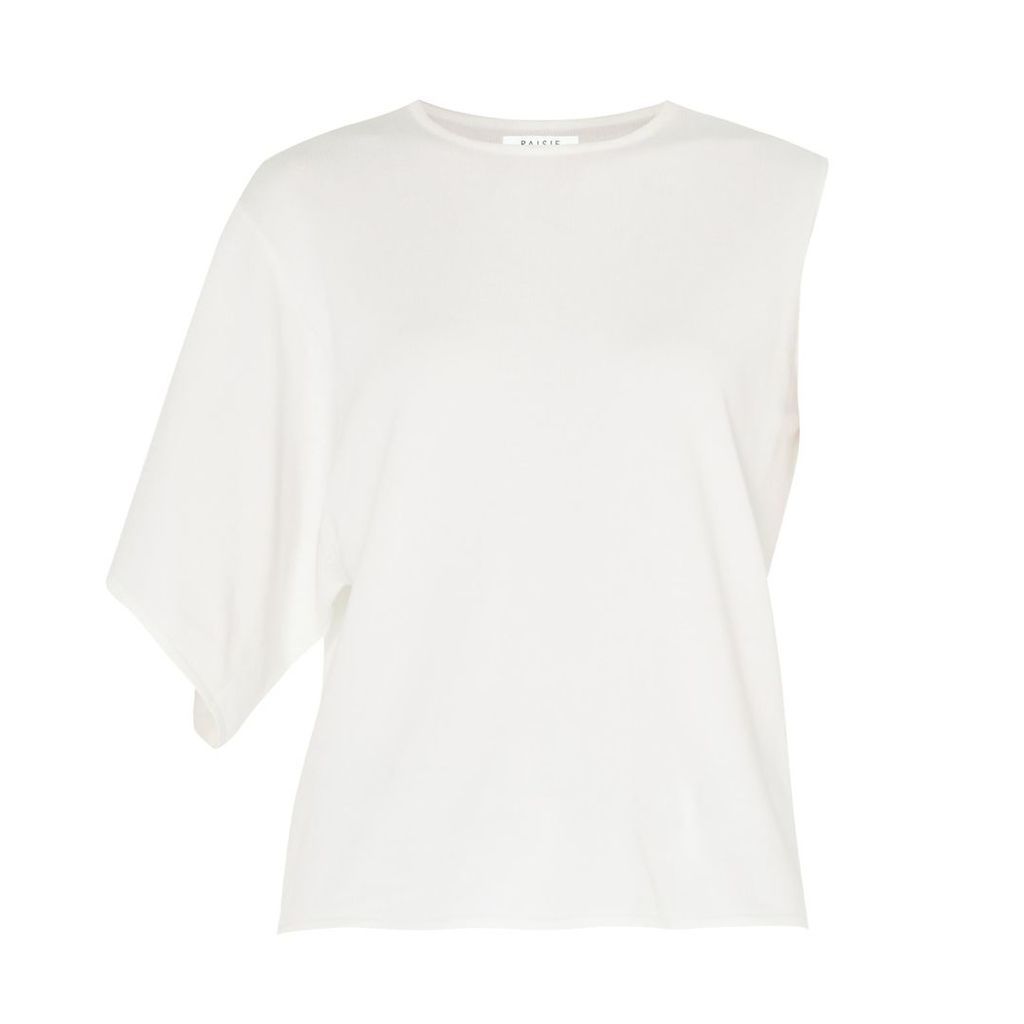 PAISIE - Knitted Top With Asymmetric Sleeves In White