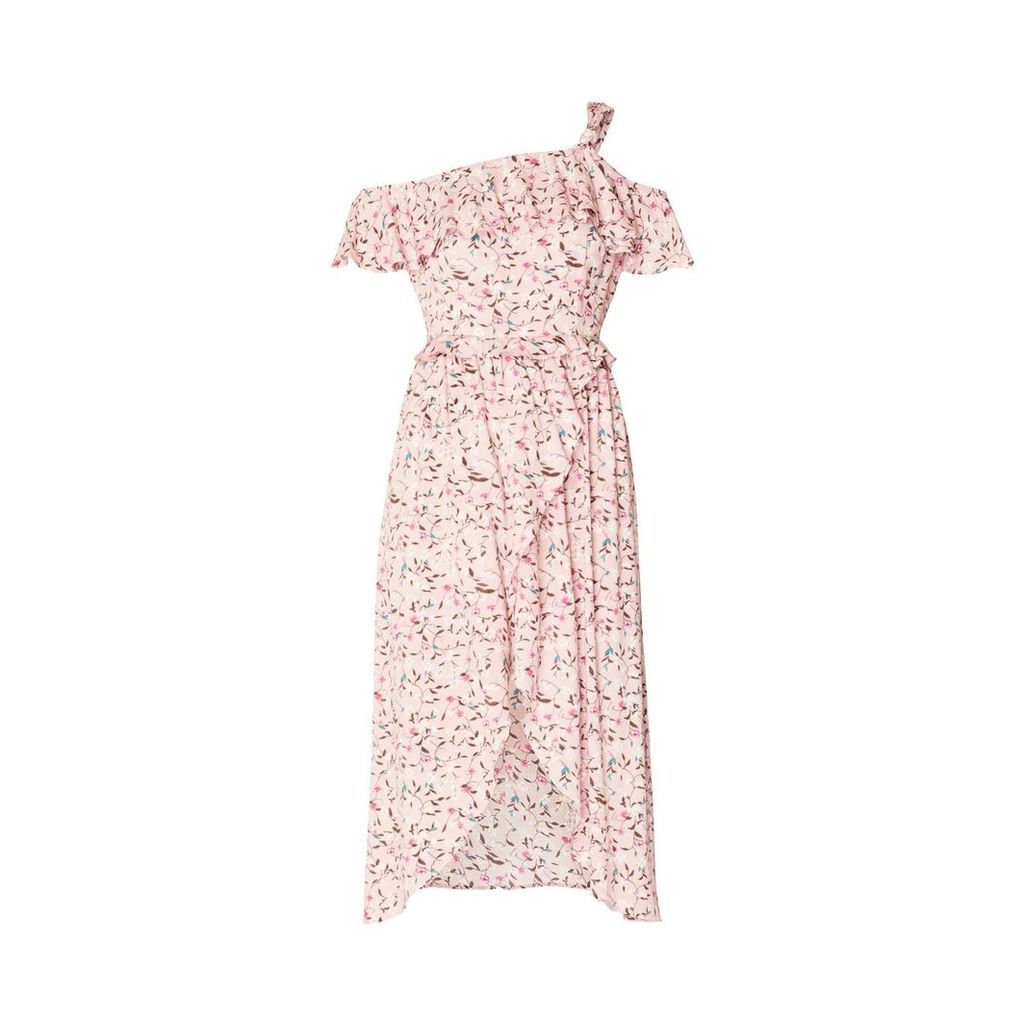 PAISIE - Floral Wrap Dress With Knot Shoulder & Ruffle Overlay In Pink Floral