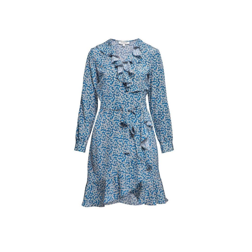 Rumour London - Abby Ruffled Silk Wrap Dress With Cherry Blossom Print