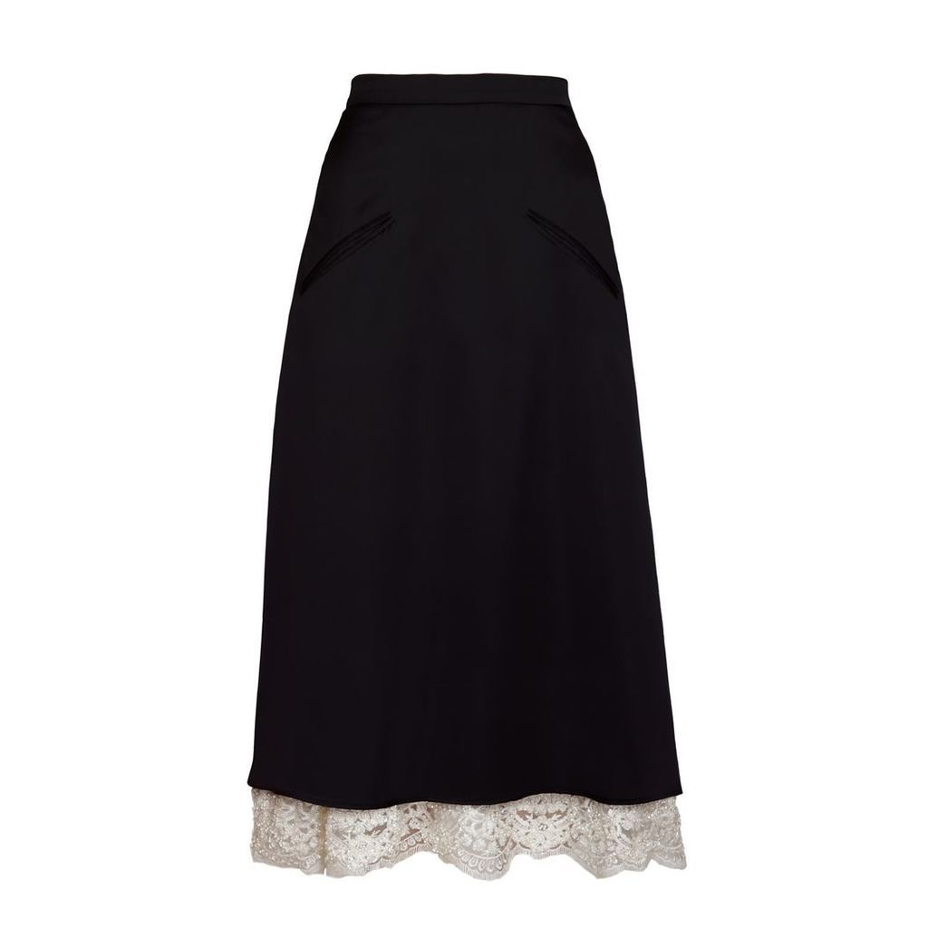 JIRI KALFAR - Black Silk Skirt With Embroidered White Tulle