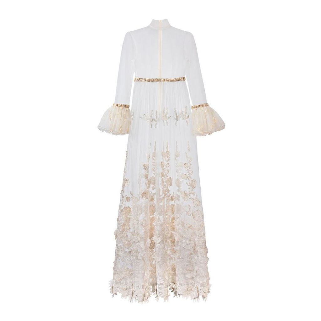 JIRI KALFAR - Créme Tulle Gown With Preciosa Embellishment
