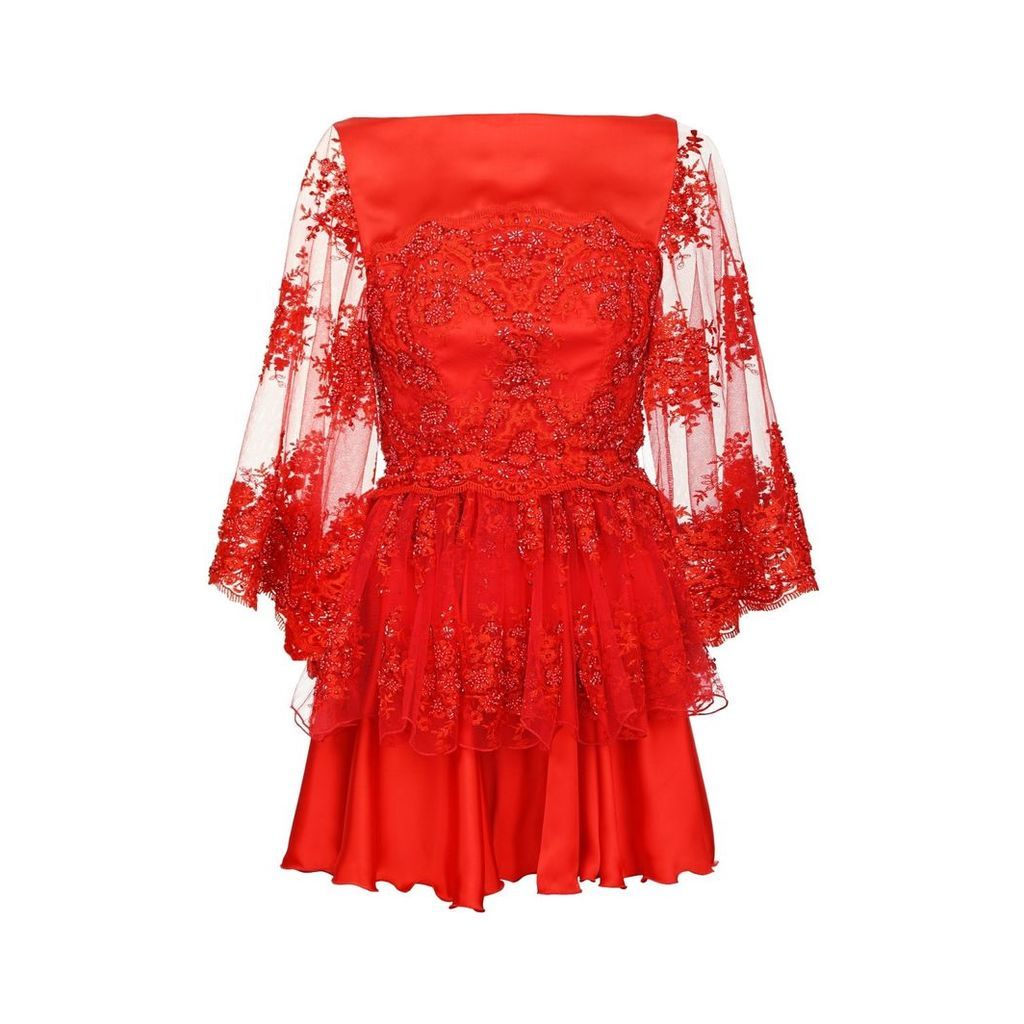 JIRI KALFAR - Red Cocktail Dress With Embroidery