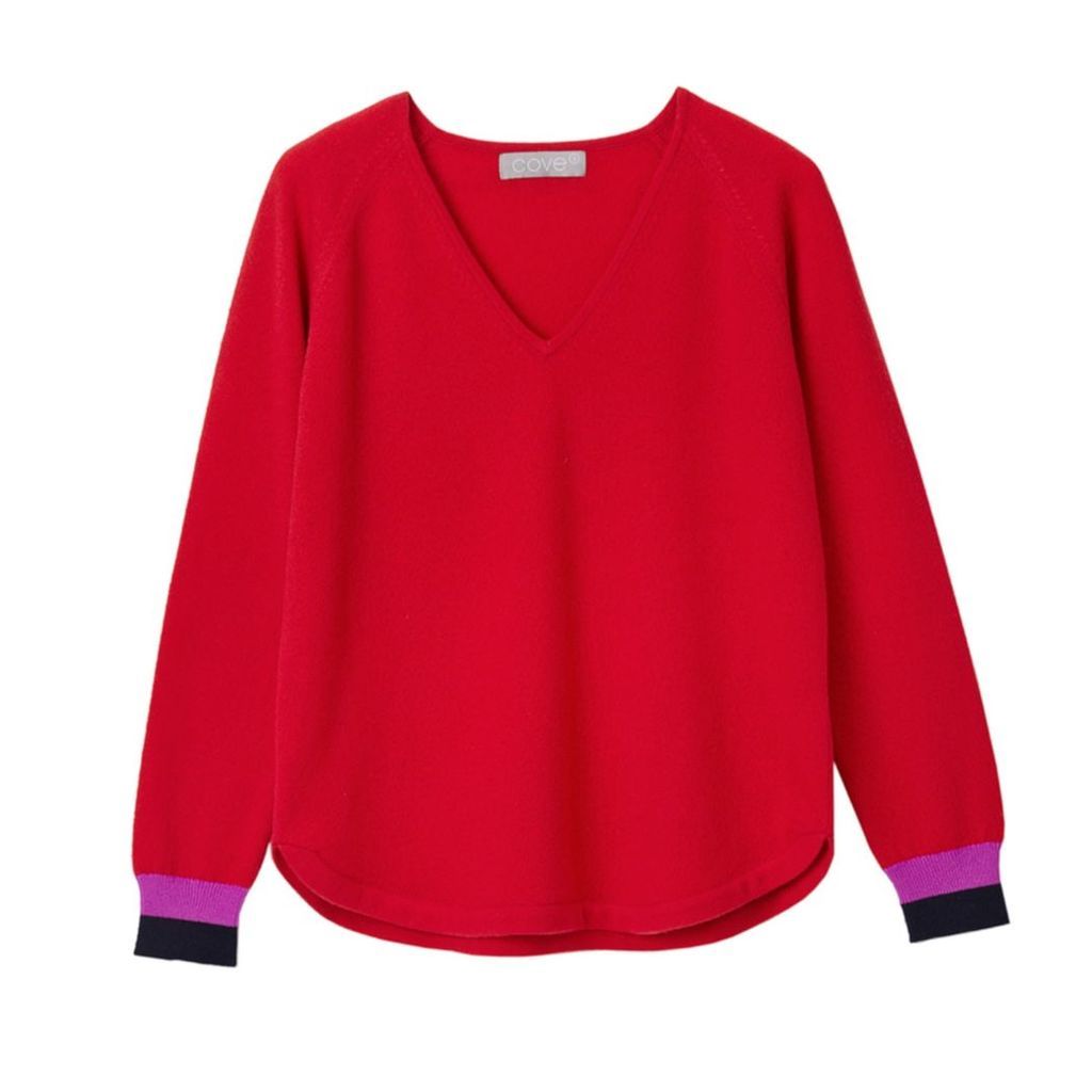 Cove - Polly Red V Neck Cashmere Jumper