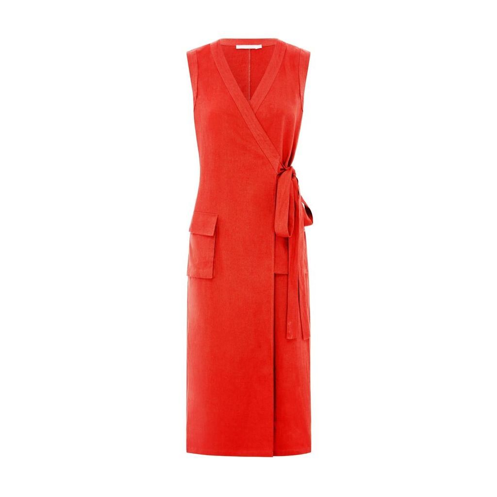 Les 100 Ciels - Sofia Linen Wrap Dress Red