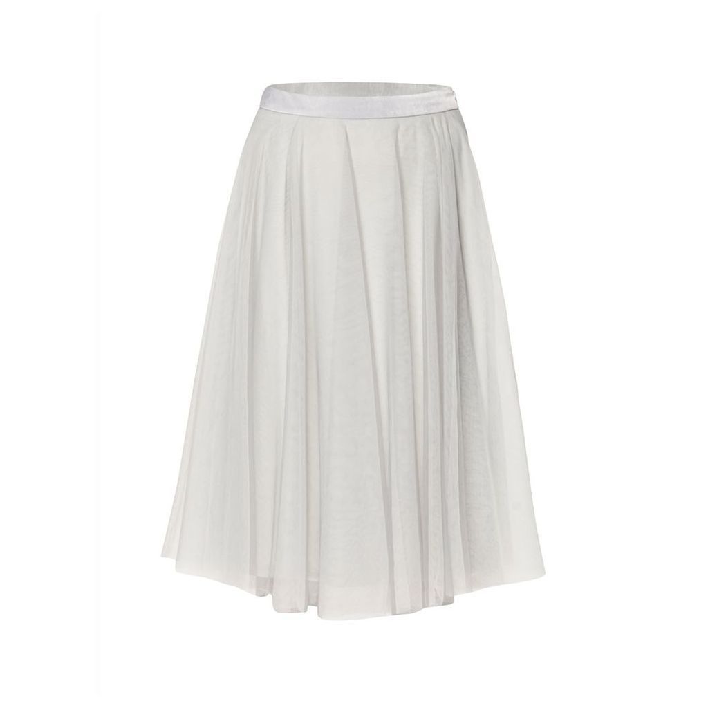 PAISIE - Midi Skirt With Satin Waistband & Tulle Overlay In Grey
