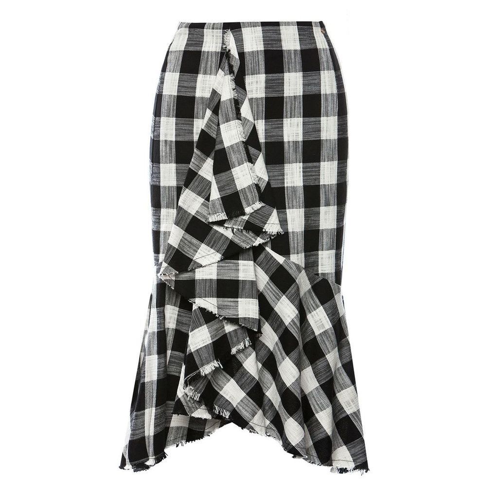 Nissa - Plaid Side Ruffle Asymmetric Skirt