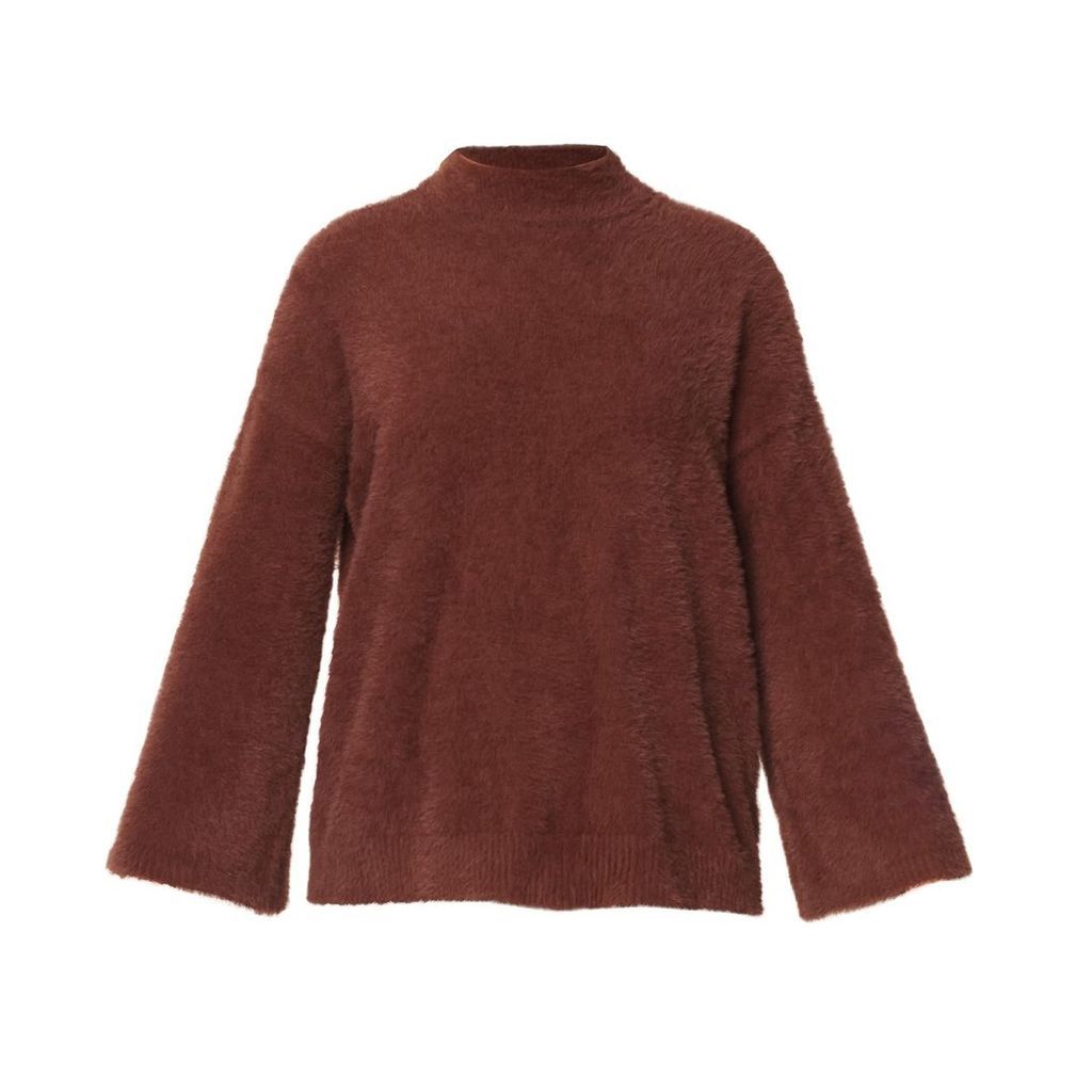 PAISIE - High Neck Fluffy Jumper With Wide Sleeves In Maroon